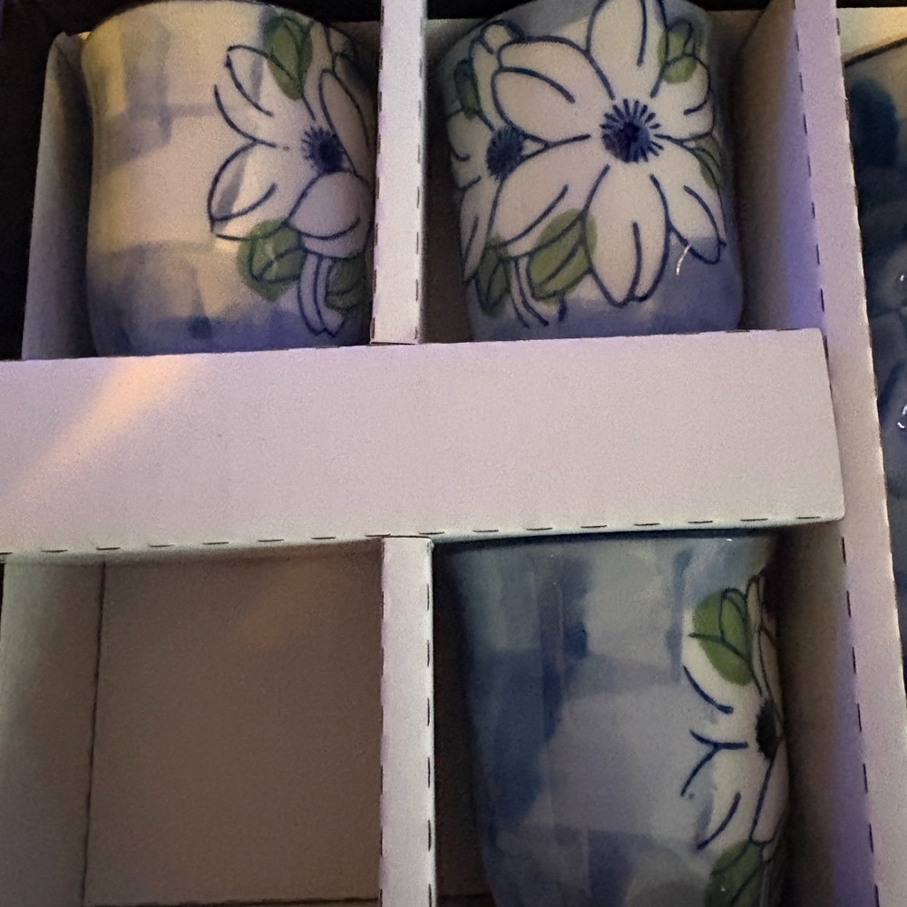 Japanese Blue Floral Ceramic Teapot, Sake Bottle & Cups Set - Picture 2 of 8